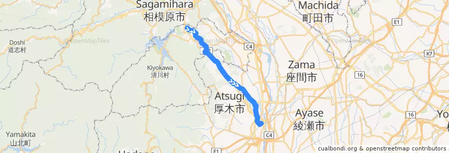 Mapa del recorrido 厚木02系統 de la línea  en 神奈川県.