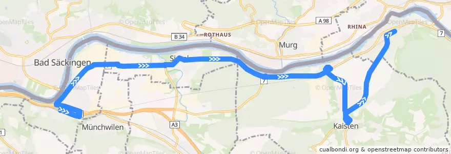 Mapa del recorrido Bus 143: Stein-Säckingen => Kaisten => Laufenburg de la línea  en Aargau.