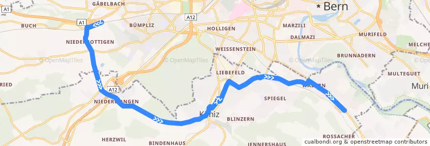 Mapa del recorrido Bus 22: Brünnen Westside Bahnhof => Kleinwabern de la línea  en Köniz.