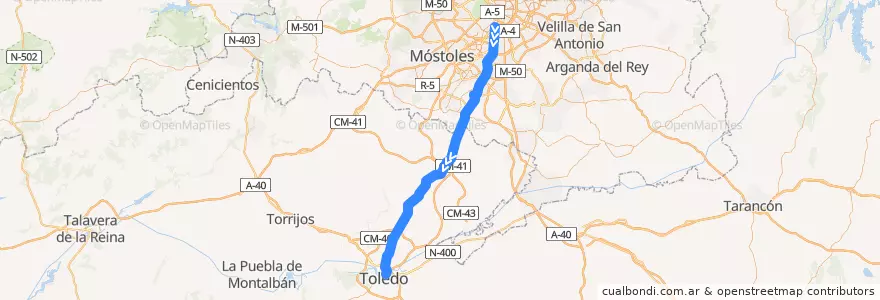 Mapa del recorrido VAC 023: Madrid Toledo (Directo) de la línea  en 스페인.