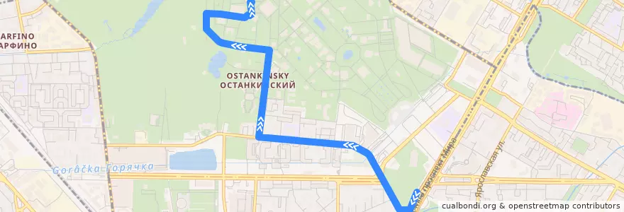 Mapa del recorrido ст.м. ВДНХ – Москвариум de la línea  en Останкинский район.