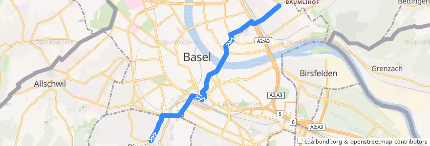 Mapa del recorrido Tram 2: Binningen Kronenplatz => Eglisee de la línea  en Bâle.