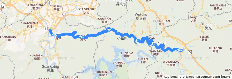 Mapa del recorrido 新北市 綠12 坪林->捷運新店站 de la línea  en Nuova Taipei.