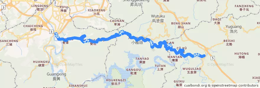 Mapa del recorrido 新北市 綠12 捷運新店站->坪林 de la línea  en Новый Тайбэй.