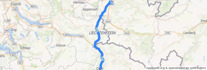 Mapa del recorrido Flixbus 141: Berlin ZOB => Chur, Bf. (Postautostation) de la línea  en Schweiz.