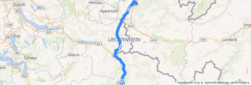 Mapa del recorrido Flixbus 141: Chur, Bf. (Postautostation) => Berlin ZOB de la línea  en سويسرا.