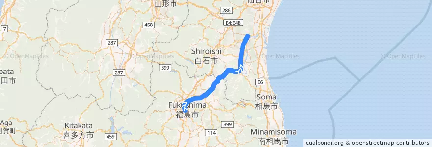 Mapa del recorrido 阿武隈急行線（下り） de la línea  en Giappone.