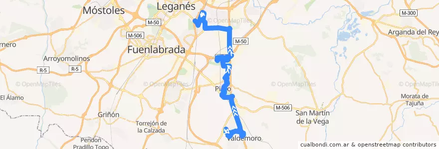 Mapa del recorrido 428: Valdemoro - Getafe (Por R.Almanzora) de la línea  en بخش خودمختار مادرید.