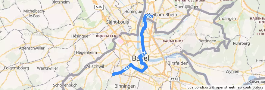 Mapa del recorrido Tram 8: Weil am Rhein => Neuweilerstrasse de la línea  en Bazel.