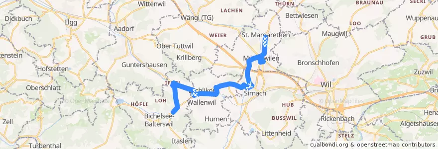 Mapa del recorrido Bus 736: St. Margarethen, Dorf => Balterswil, Dorf de la línea  en Bezirk Münchwilen.