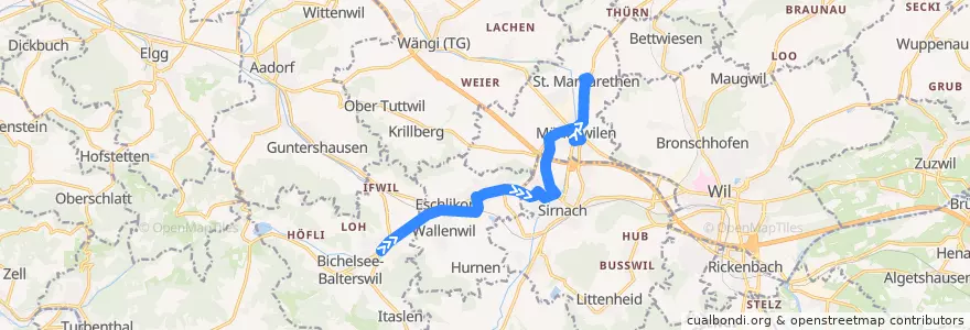 Mapa del recorrido Bus 736: Balterswil, Dorf => St. Margarethen, Dorf de la línea  en Bezirk Münchwilen.