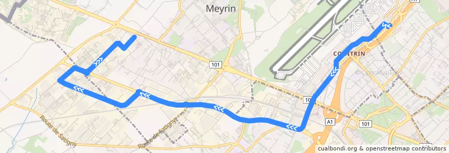 Mapa del recorrido Bus 56: Aéroport → Hôpital de La Tour de la línea  en Cenevre.