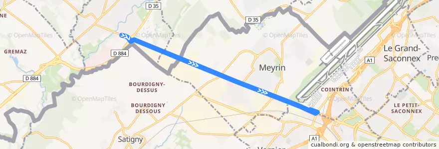 Mapa del recorrido Bus 68: (Thoiry) → St-Genis → CERN → (Blandonnet) de la línea  en Genève.