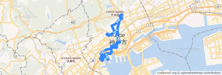 Mapa del recorrido シティー・ループ de la línea  en 中央区.