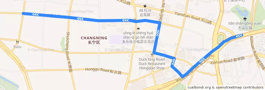 Mapa del recorrido 1251 凯旋路-水城路仙霞路 de la línea  en 長寧区.