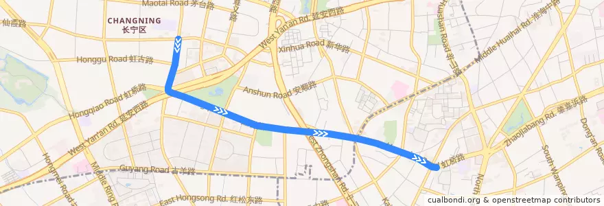 Mapa del recorrido 836 de la línea  en Shanghái.