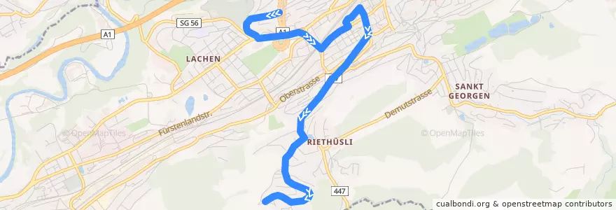 Mapa del recorrido Bus 10: Röteli => Oberhofstetten de la línea  en St. Gallen.