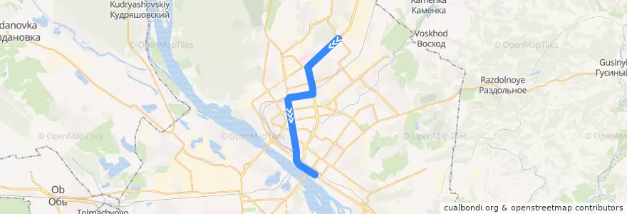 Mapa del recorrido Троллейбус 13: Учительская улица - Речной Вокзал de la línea  en Novosibirsk.
