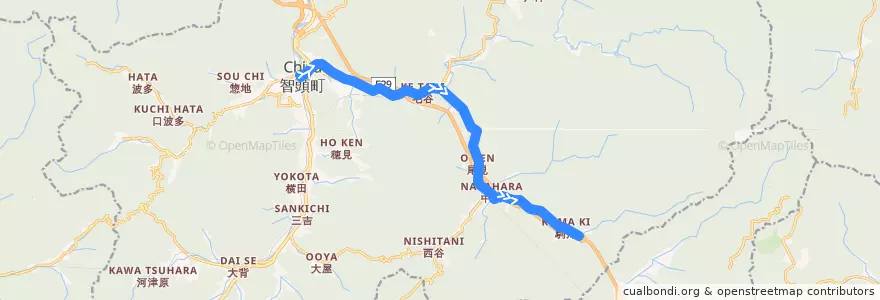 Mapa del recorrido すぎっこバス本谷線 de la línea  en 智頭町.