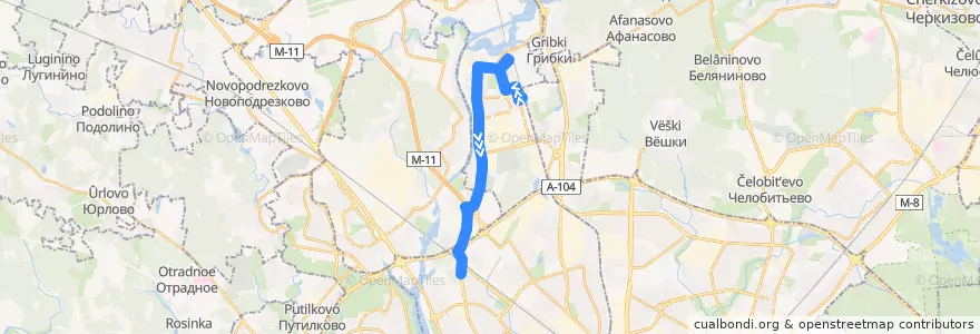 Mapa del recorrido Автобус №368: пл. Долгопрудная - ст. м. Ховрино de la línea  en Московская область.