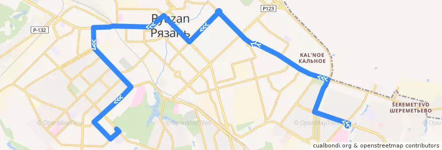 Mapa del recorrido Троллейбус №3: Горбольница №11 — ЦПКиО de la línea  en городской округ Рязань.