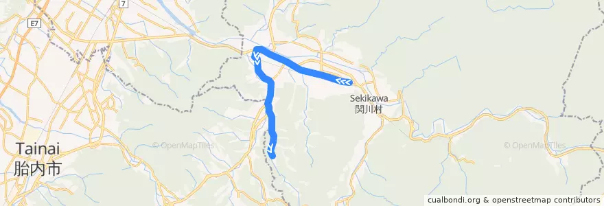 Mapa del recorrido 下関-幾地 線 de la línea  en 関川村.