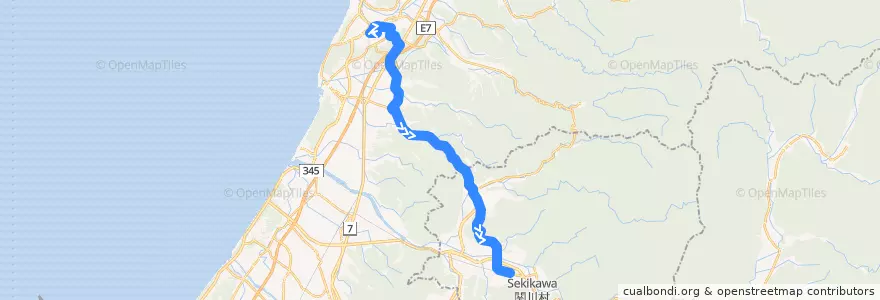 Mapa del recorrido 下関-女川-村上 線 de la línea  en 新潟県.