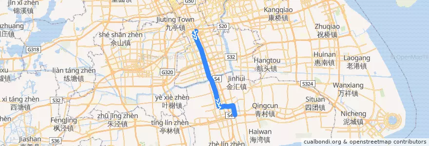 Mapa del recorrido Metro 5号线: 莘庄 → 奉贤新城 de la línea  en Shanghai.