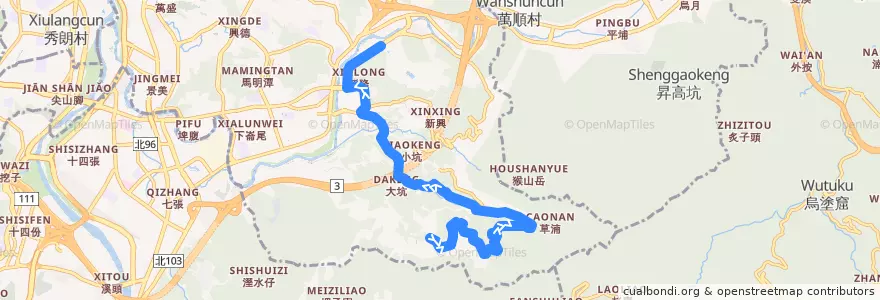 Mapa del recorrido 臺北市 貓空左線 貓空遊園公車(左線/動物園線) de la línea  en 원산 구.