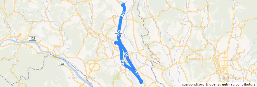 Mapa del recorrido 茨城交通バス市内循環線（常陸大宮）左回り de la línea  en Hitachiomiya.