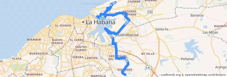 Mapa del recorrido Ruta A17 Camilo Cienfuegos => La Rosita de la línea  en L'Avana.