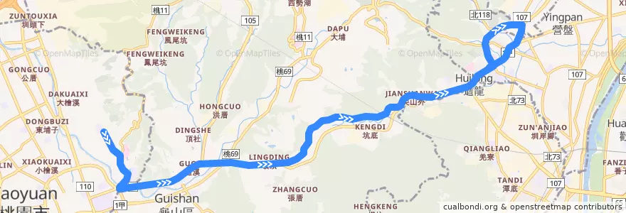 Mapa del recorrido 桃園市 602 桃園大有路-捷運迴龍站 (往程) de la línea  en Taiwan.