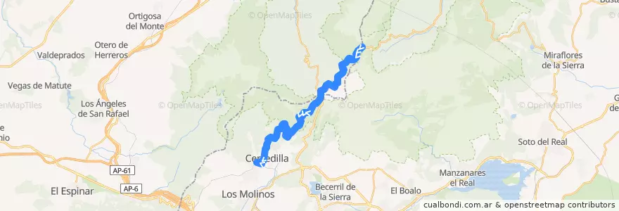Mapa del recorrido C-9. Cotos → Cercedilla de la línea  en Espanha.