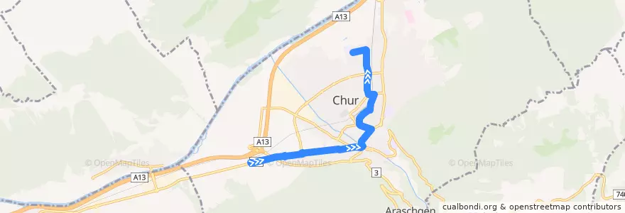 Mapa del recorrido 1: Plankis - Lachen de la línea  en Chur.