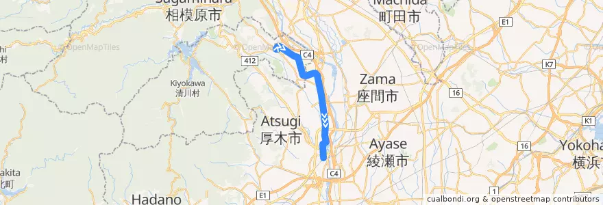 Mapa del recorrido 厚木63系統 de la línea  en Prefettura di Kanagawa.