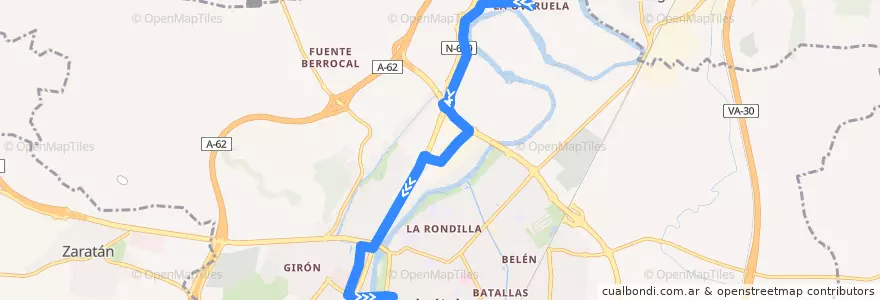 Mapa del recorrido Bus 24: La Overuela => Plaza Poniente de la línea  en Valladolid.