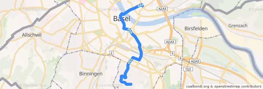 Mapa del recorrido Tram 15: Messeplatz => Bruderholz de la línea  en Bâle.