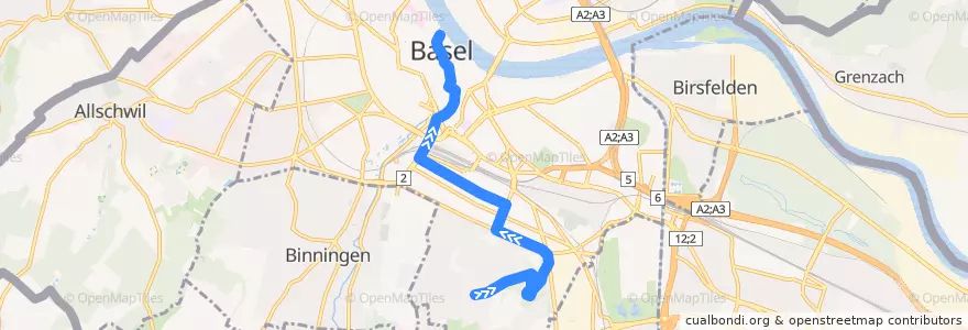 Mapa del recorrido Tram 16: Bruderholz => Schifflände de la línea  en Bazel.