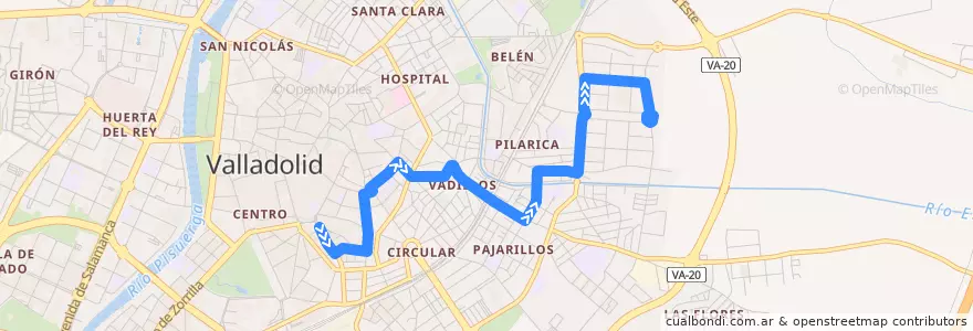 Mapa del recorrido Bus 33: Plaza España => Los Santos Pilarica de la línea  en Valladolid.