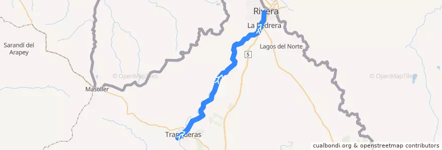 Mapa del recorrido Tacuarembó-Rivera de la línea  en .
