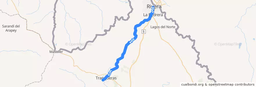 Mapa del recorrido Rivera-Tacuarembó de la línea  en .