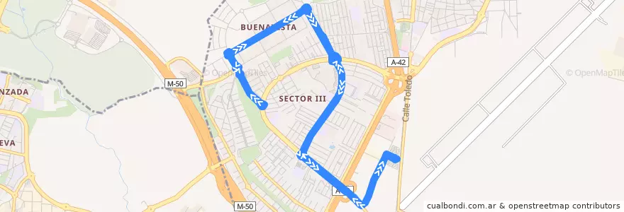 Mapa del recorrido Línea 5: Sector III - Buenavista de la línea  en Getafe.