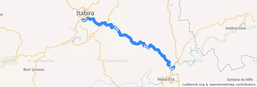 Mapa del recorrido EFVM Itabira - Desembargador Drumond de la línea  en Microrregião Itabira.