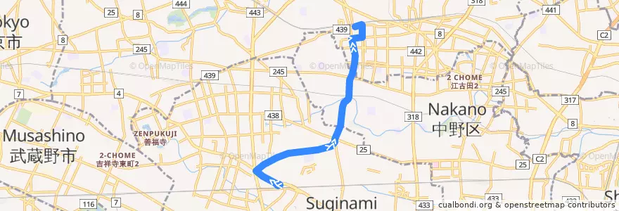 Mapa del recorrido 荻06.中村橋駅行き de la línea  en 東京都.