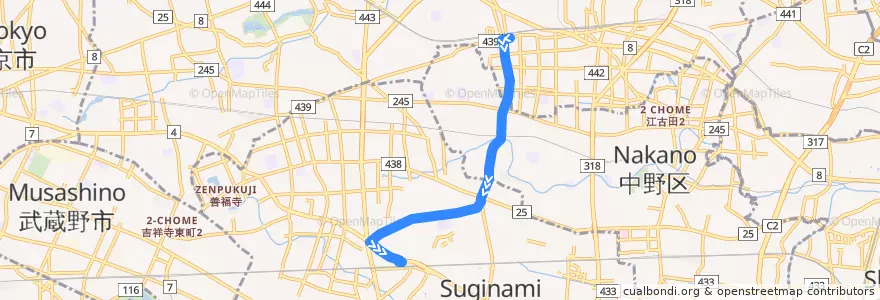 Mapa del recorrido 荻06.荻窪駅北口行き de la línea  en 東京都.