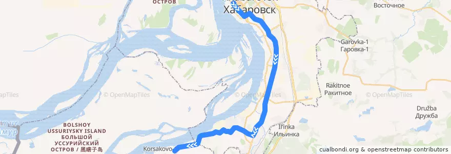 Mapa del recorrido Автобус 10: ул. Калинина - Подсобное хозяйство de la línea  en 伯力市.