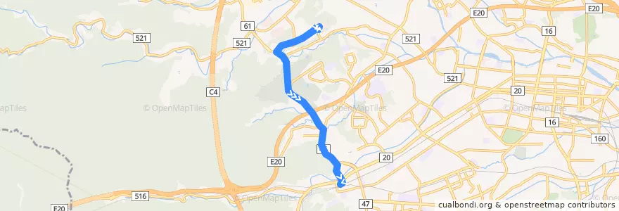 Mapa del recorrido 霊園01系統 de la línea  en 八王子市.