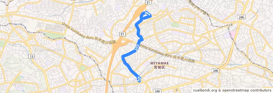 Mapa del recorrido 宮崎台線　鷺沼駅 => グリーンハイツ中央 de la línea  en 宮前区.