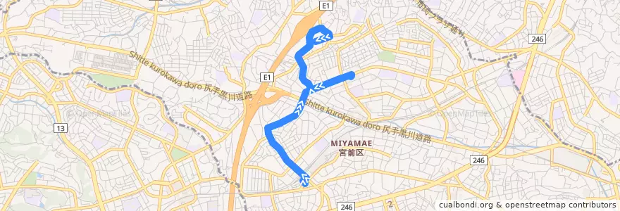 Mapa del recorrido 宮崎台線　鷺沼駅 => グリーンハイツ中央 de la línea  en 宮前区.