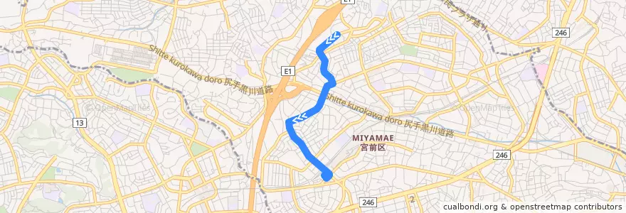 Mapa del recorrido 宮崎台線　グリーンハイツ中央 => 鷺沼駅 de la línea  en Miyamae Ward.